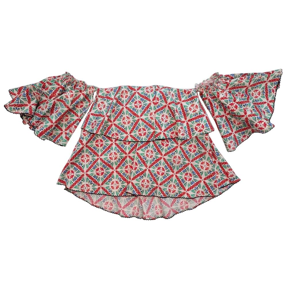 Caroline Constas Blouse Off the Shoulder Boho Mosaic Print Flowy XS Top